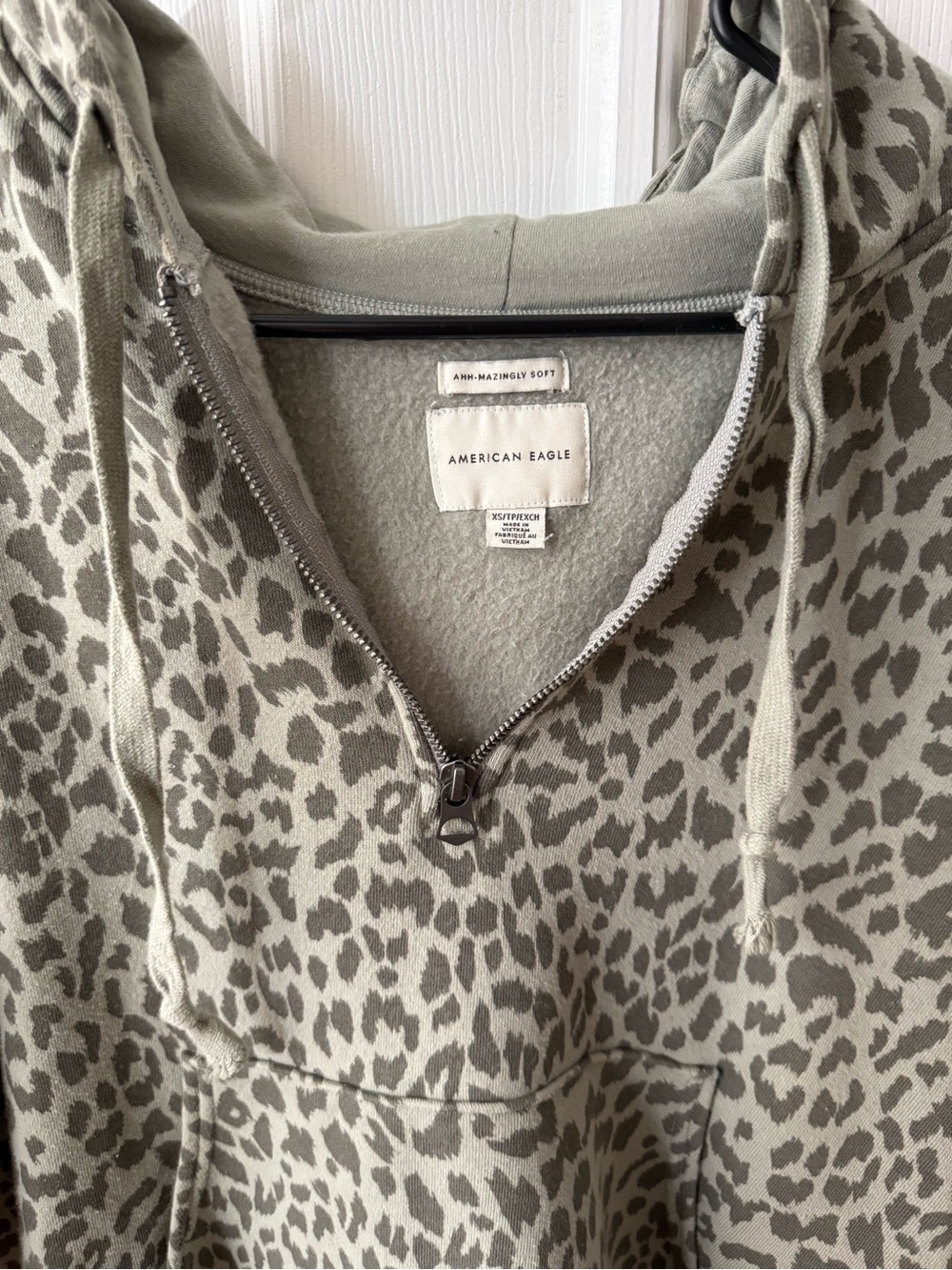 American Eagle Outfitters Sage Green Leopard Half-Zip Hoodie - Picture 2 of 5